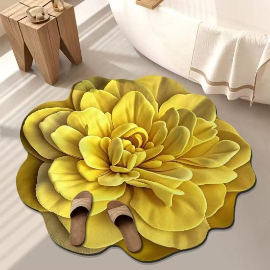 Diatomaceous Earth Floor Mat 3D Realistic Floral Design Non-Slip Absorbent Bath Mat Quick-Drying Soft