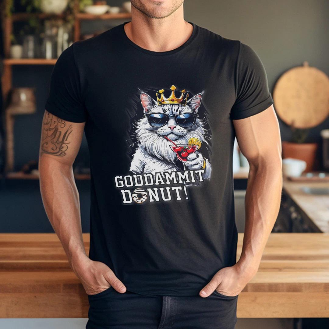 Retro Funny Goddammit Donut Cat Glasses Men Women T-Shirt 2XL
