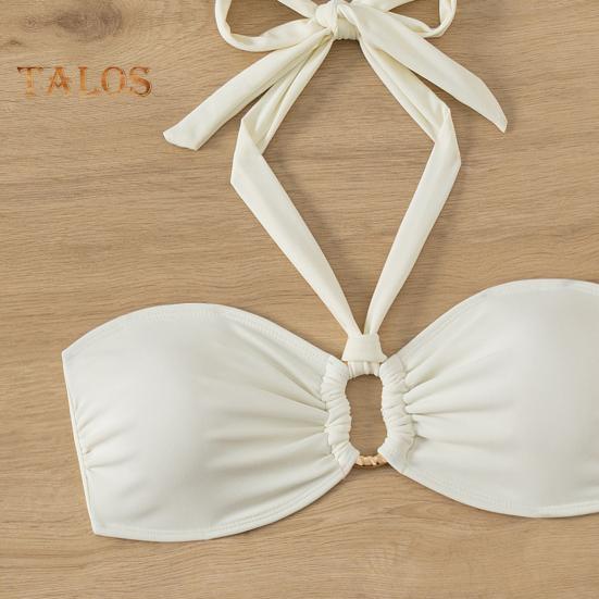 Women Bikini Set Metal Ring High Waist Two Piece Swimsuit Sexy Halter String Cut Out Bathing Suit for Beach Vacation Party