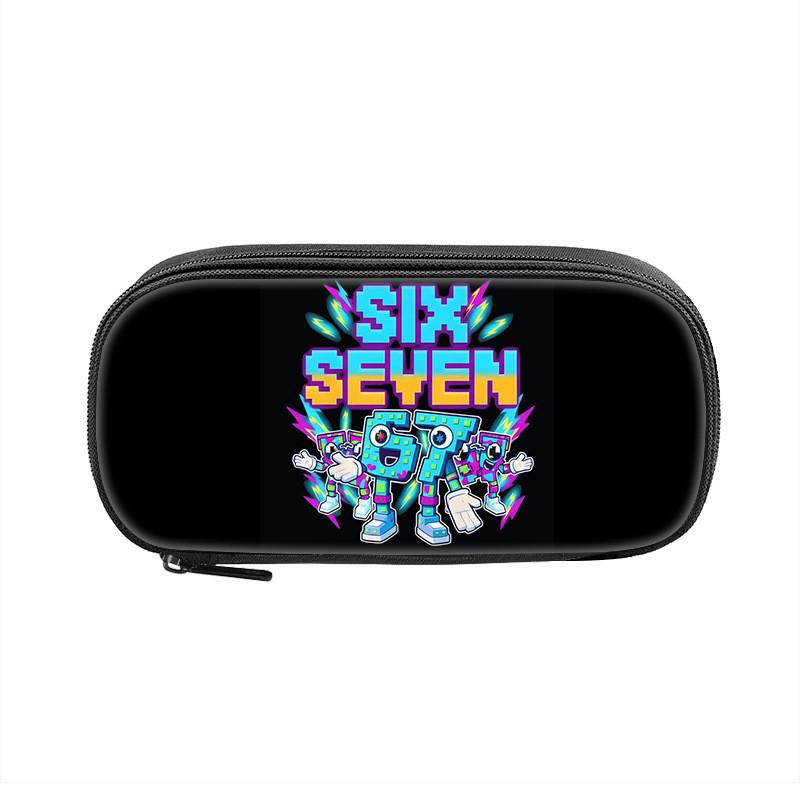Six Seven Printed Pattern Nylon Pencil Case For Students With Compact Storage And Casual Style