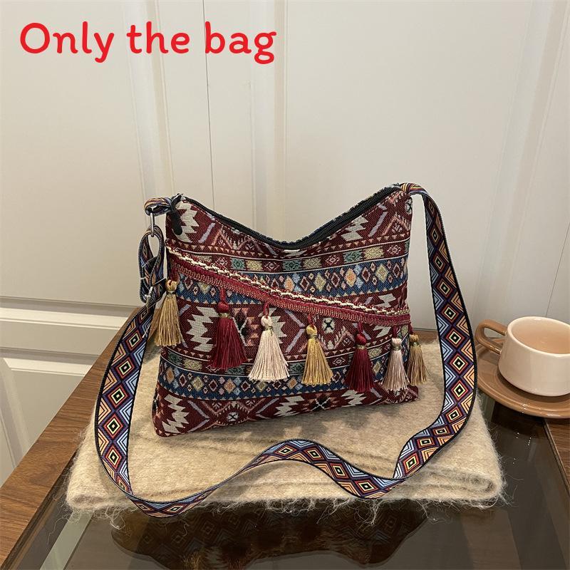 Traditional Chinese Style Tote Bag With Embroidery And Tassels For Daily Use