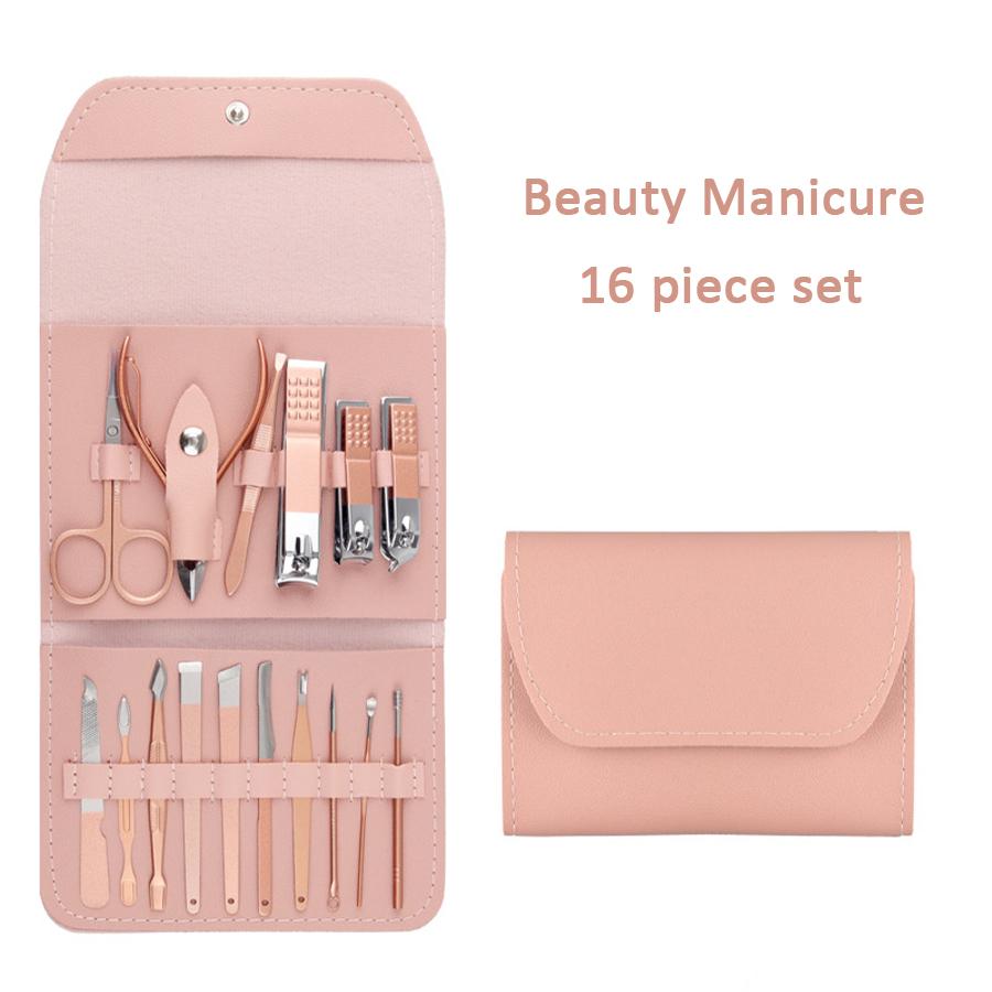 Premium 16-Piece Nail Grooming Kit for Home Stainless Steel Clippers Pedicure Set and Travel Case Included Manicure Set