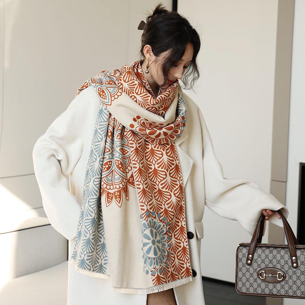Double Sided Scarf For Women, Autumn And Winter Long Style, Suitable For Both Wearing And Wearing Cloaks, With A Thick Imitation Cashmere Shawl