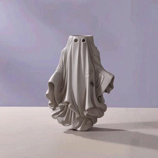 Halloween Ghost Planter, Spooky White Ghost Flower Pot, Small Decorative Plant Container for Garden, Yard, Porch, Tabletop, Indoor Outdoor Decor