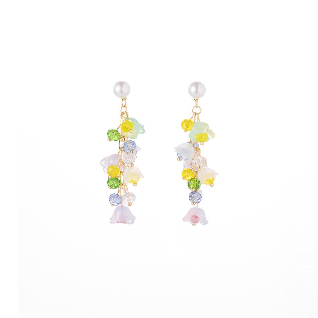 Summer Color Dopamine Lily Of The Valley Earrings Super Fairy Seaside Vacation Earrings Long Flower Fringed Earrings