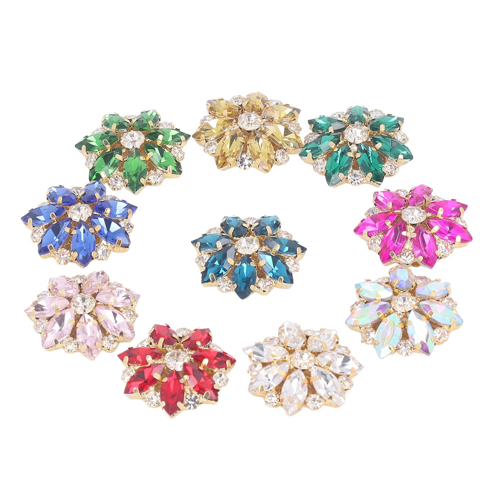 

10pcs Flower Shape Rhinestone Buttons Exquisite DIY Sew On Rhinestone Buttons for Crafts Clothes
