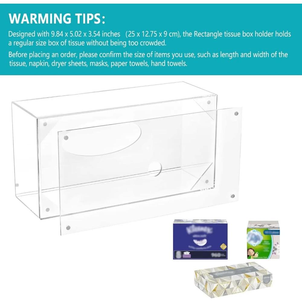 Acrylic Tissue Box Covers with Magnetic Base Dryer Sheet & Mask Organizers for Bathroom Office Car - White Rectangular