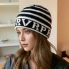New Slouchy Stripe Beanie Hats Y2K Winter Cap Hats For Women Girls Mixing Color Letter Jacquard Winter Knitted Hat