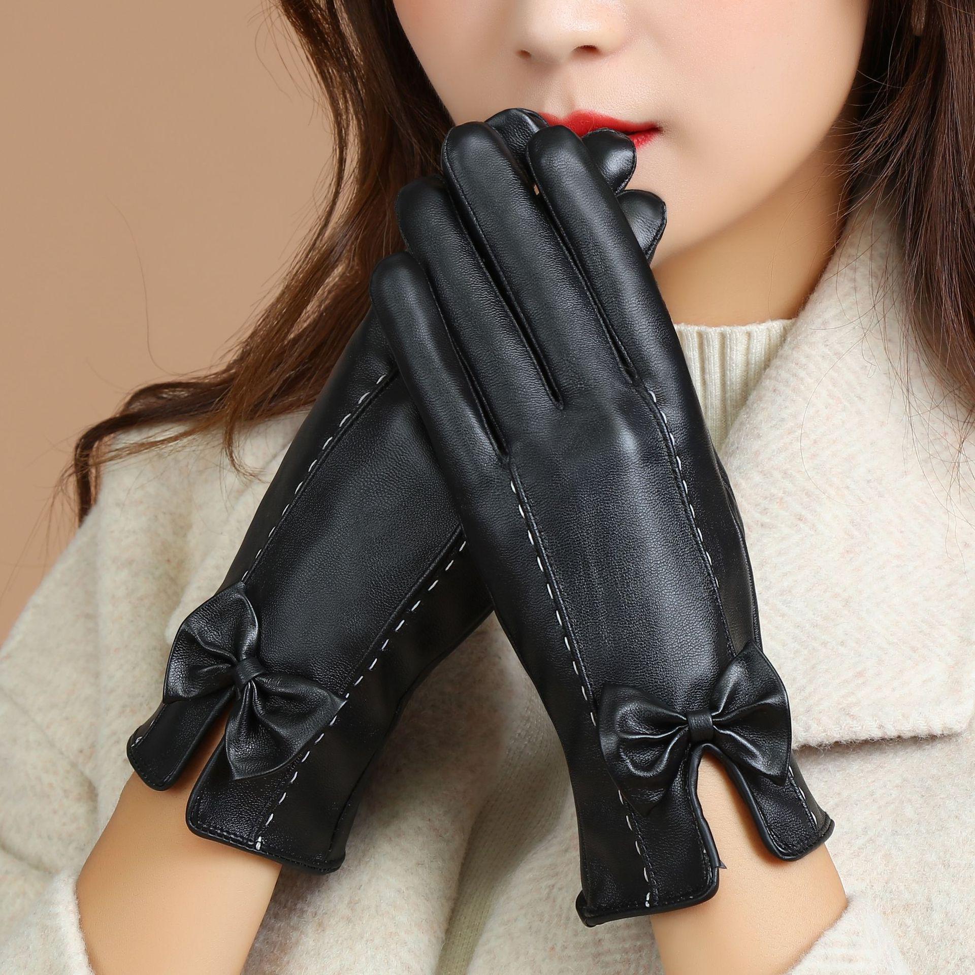 Women s Winter Touchscreen Faux Leather Gloves One Size