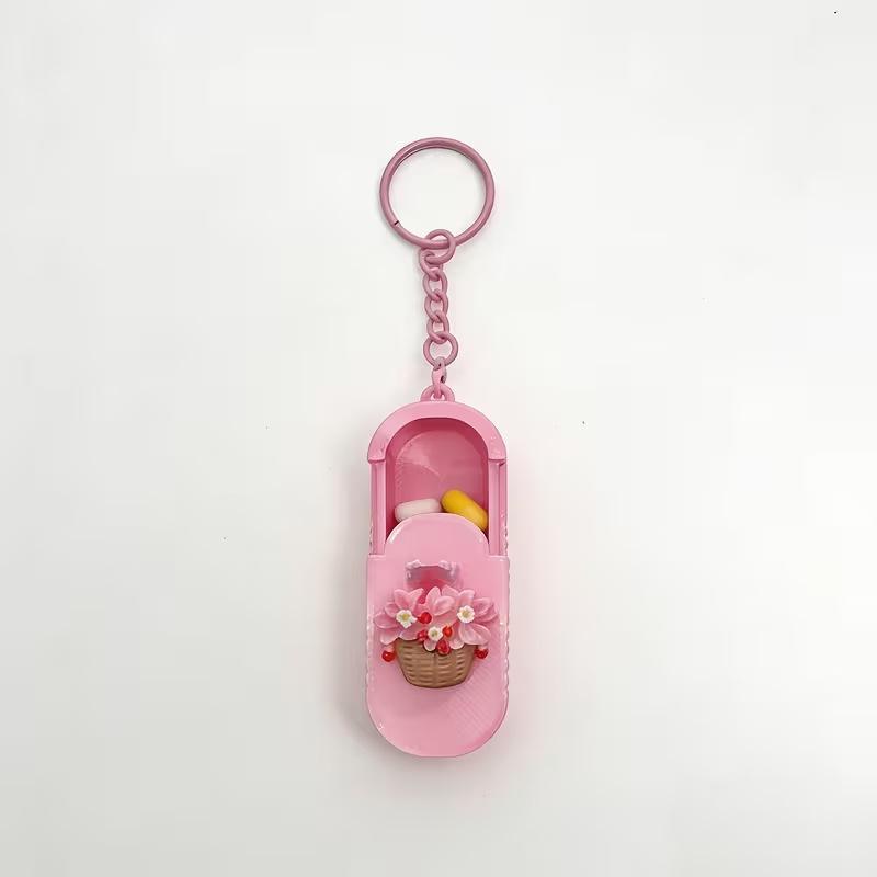 Waterproof Keychain Pill Organizer Tulip Pattern Portable Compact Pill Case Small for Outdoor Activities Daily Medication Carry