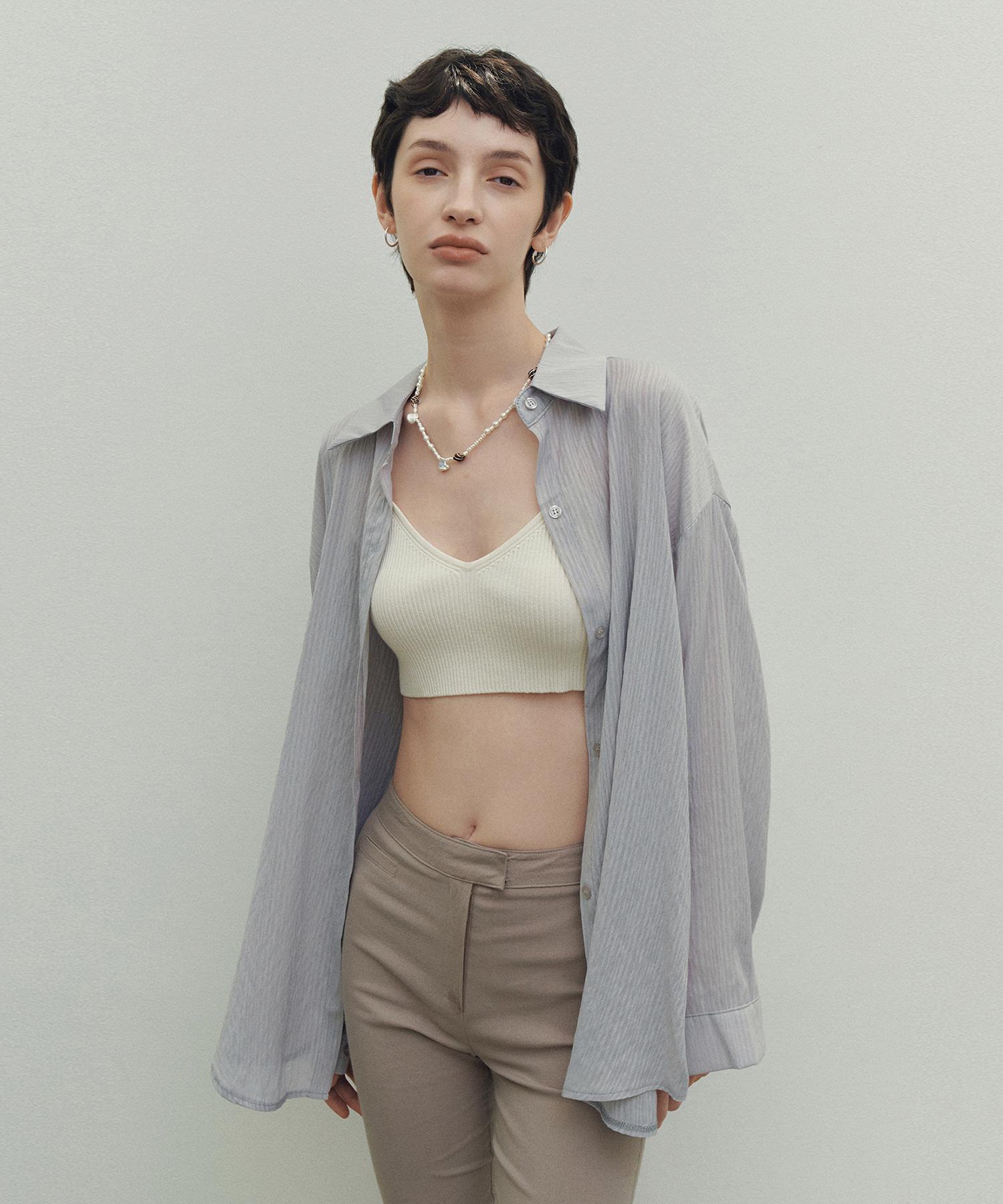 Nive Mild Stripe Loose Fit Shirt (Gray) Free