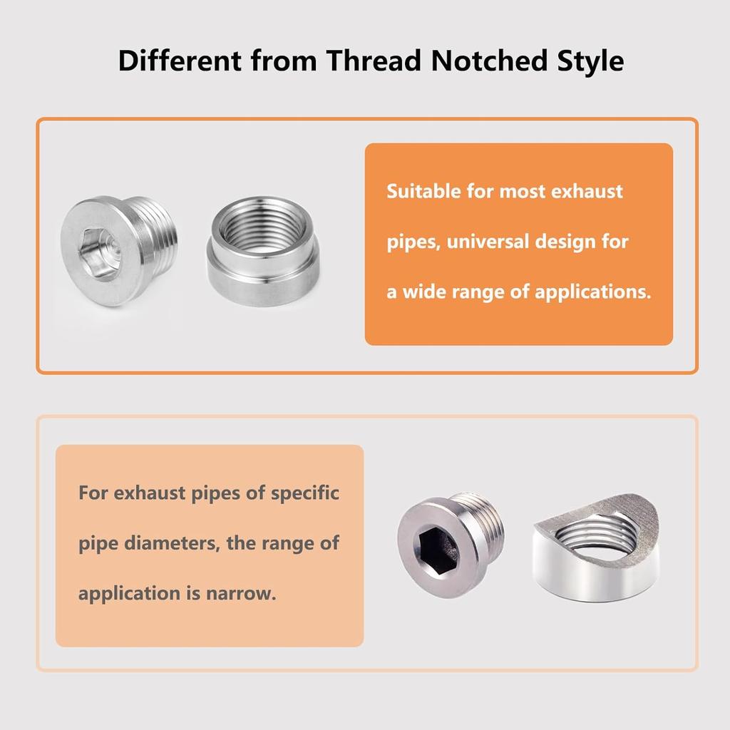 O2 Oxygen Sensor Bung And Plug 304 Stainless Steel M18-1.5,Oxygen Sensor Bung Stepped Style With Plug, Suppied By Hohnnyreet (2, Silver, M18 X 1.5)