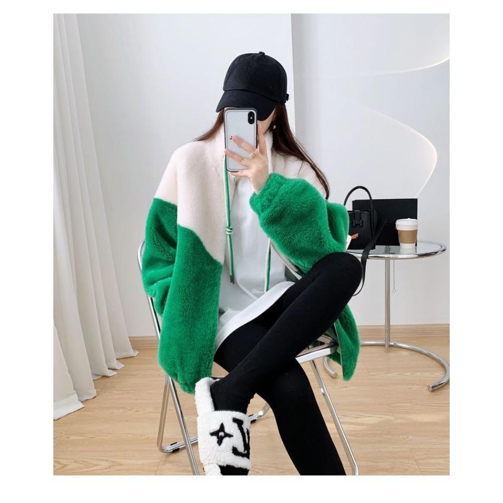 Genuine Lamb Fur New Style Sheep Shearling Coat Fur and Leather Women's Mid-length Coat