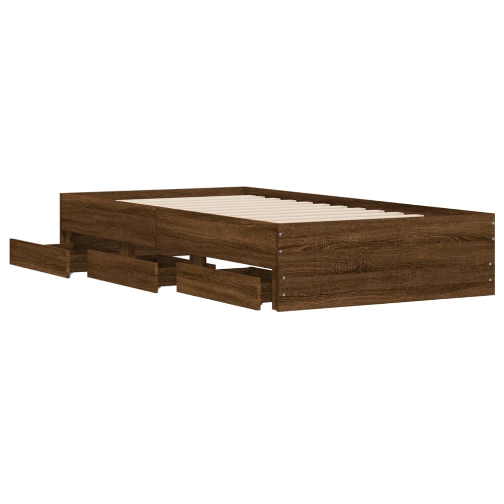 Vidaxl Bed Frame With Drawers, Brown Oak, 90X190 Cm