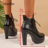 Leather Black Side Zip Women's High Heel Short Boots Lace-up Platform Shoes for Women Comfortable Autumn Winter  De Mujer