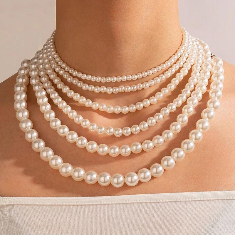 Fashion Imitation Pearl Single-Layer Necklace Women'S, Neck Chain, Collarbone Chain, Pearl Pendant, Sweater Chain