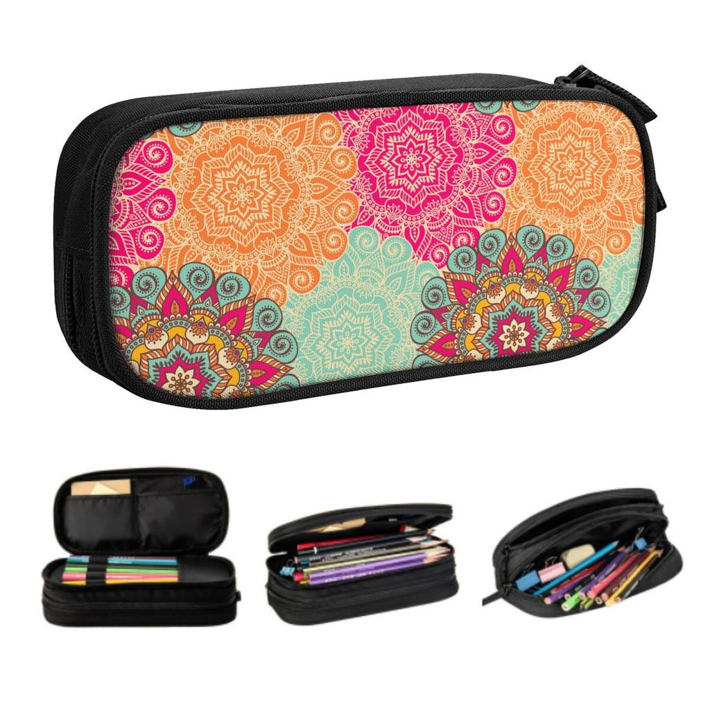Custom Bohemia Ethnic Mandala Flower Pattern Korean Pencil Cases Boy Girl Big Capacity Pencil Box Students Stationery