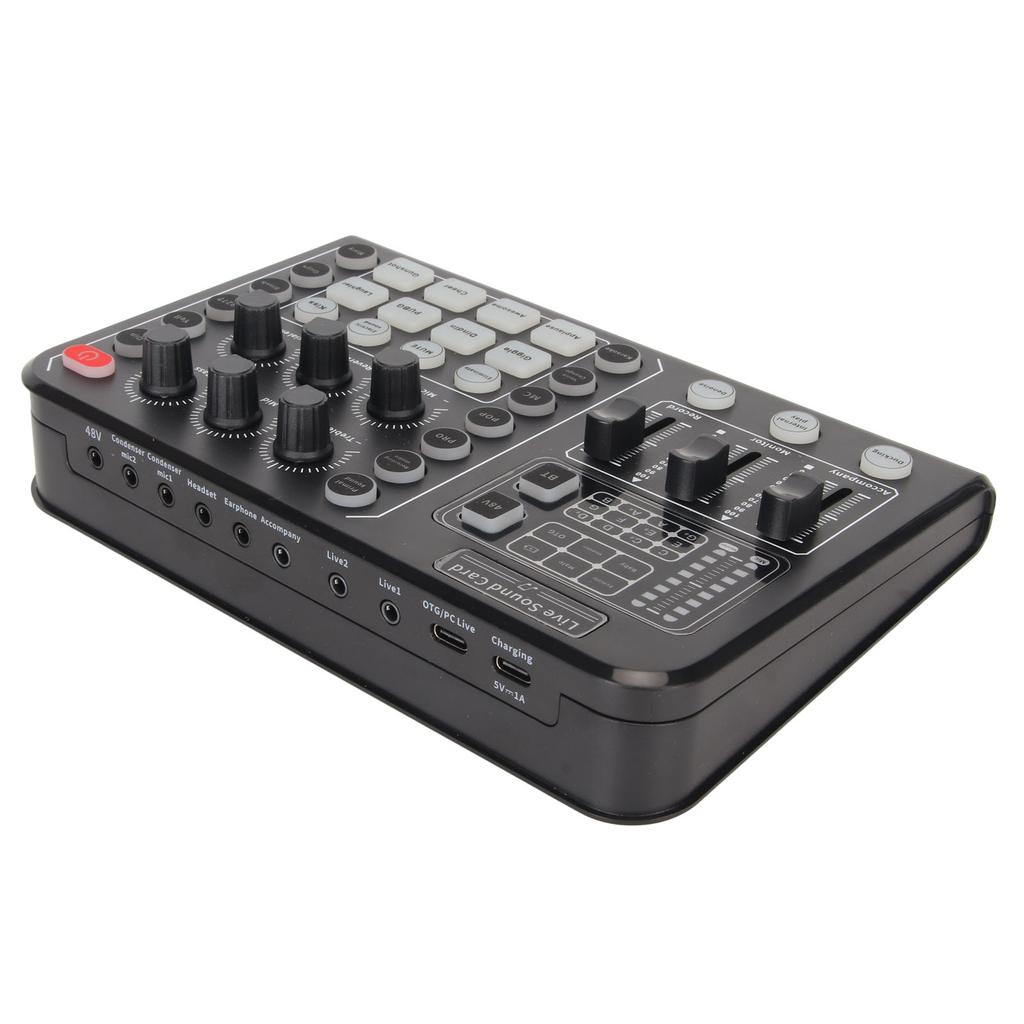 Live Sound Card Support Bluetooth 48V Large Diaphragm Noise Cancelling Sound Mixer Board with 15 Sou