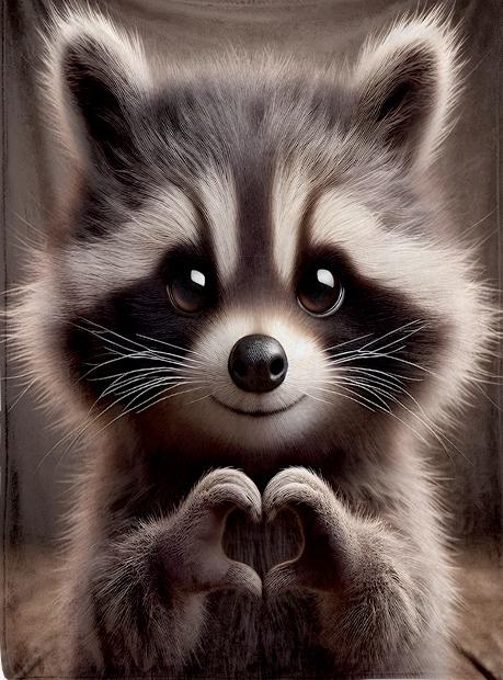 Adorable Raccoon with Heart Hands Blanket - Soft, Cozy, Stylish Decor for Ultimate Home Comfort and Ideal Gift Choice