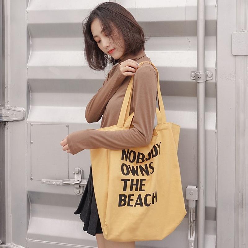 Literary and Simple Letter Shoulder Canvas Bag Female Student Large-capacity Portable Shopping Bag