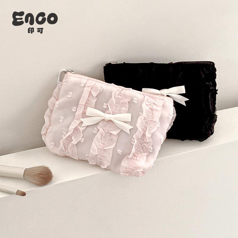 Cute Cosmetic Bag Cosmetic Bag New Lace Bow Large Capacity Change Bag Clutch Bag Women's Storage Bag