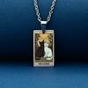 Stainless Steel Cat Tarot Card Necklace for Men Women Animal Divination Jewelry Accessory