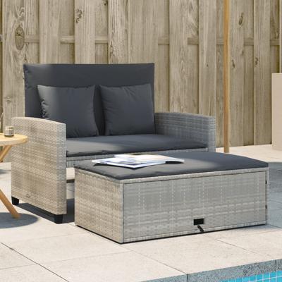 Vidaxl Garden Sofa With Cushions, 2-Seater, Light Grey, Poly Rattan