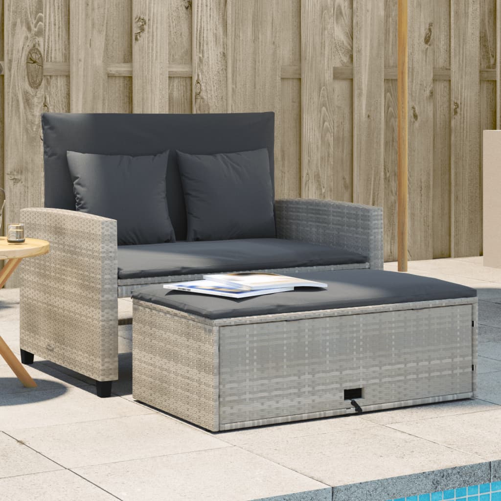 Vidaxl Garden Sofa With Cushions, 2-Seater, Light Grey, Poly Rattan