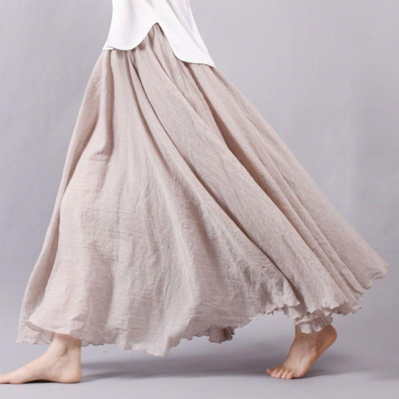

Baggy Linen Long Skirt for Women Cotton Elastic Waist Large Size Mid-length Skirt Solid Casual Clothing Beach Spring Summer L світло-синій колір