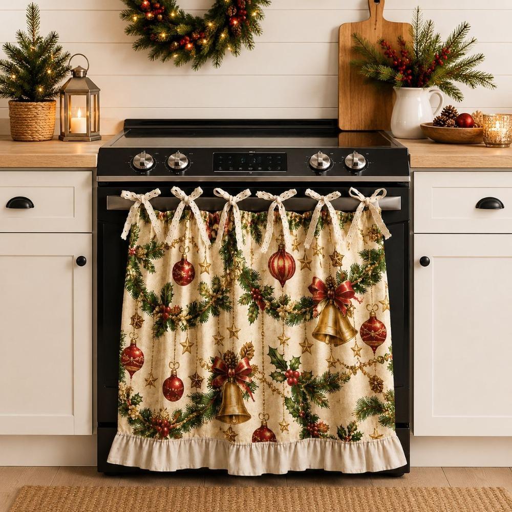 Decorative Christmas Oven Short Curtain Ruffled Edge Cabinet Curtain Kitchen Window