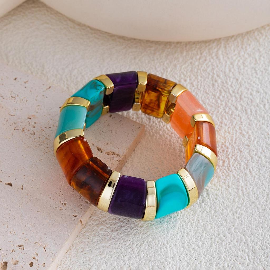 Gradient Acrylic Stretch Bracelet: Geometric Sugar Cube Design for Women