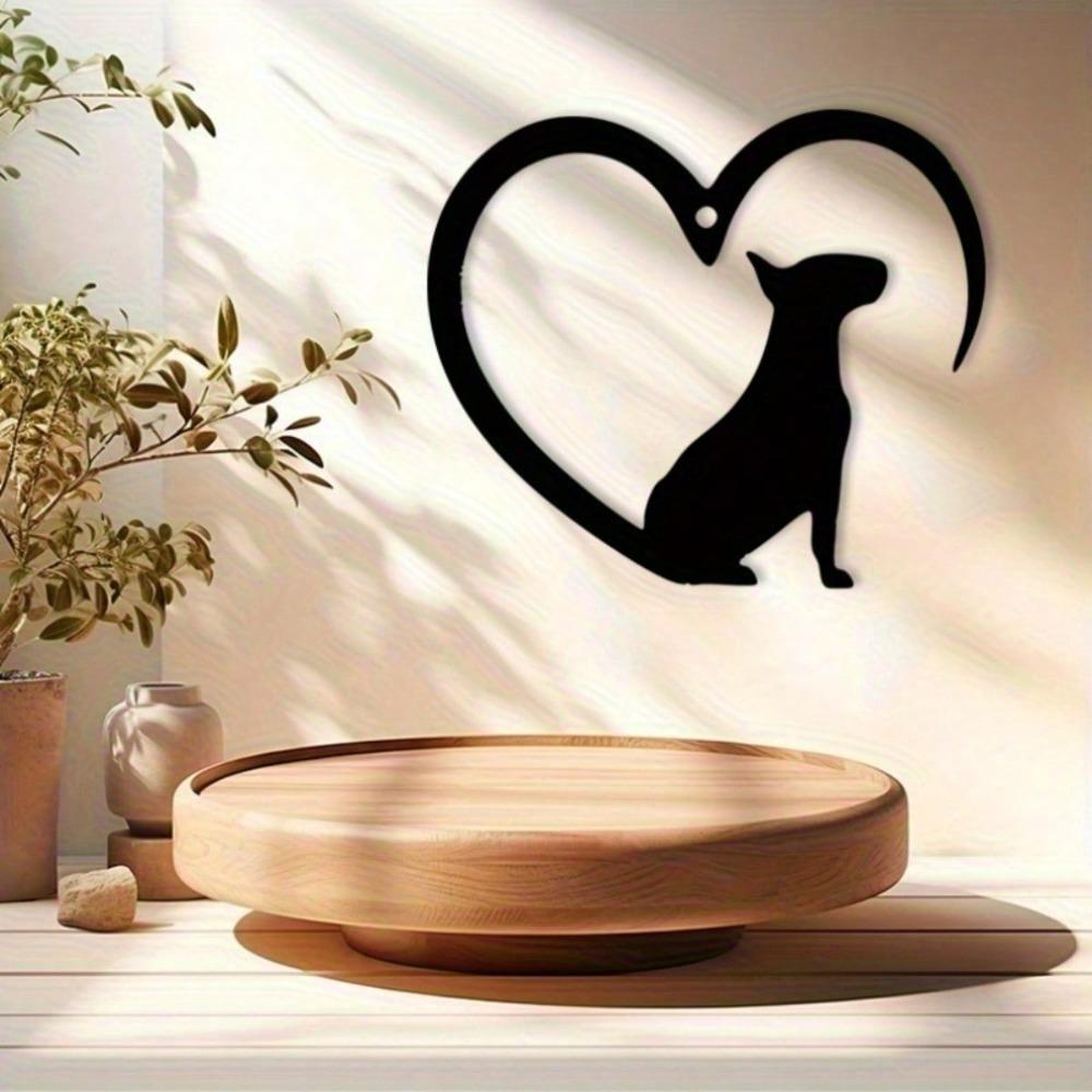 Retro Bulldog Heart Shaped Metal Wall Art Weather Resistant Iron Garden Decor