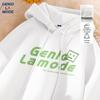GENIOLAMODE Men's Loose Fit Logo Print Hooded Sweatshirt