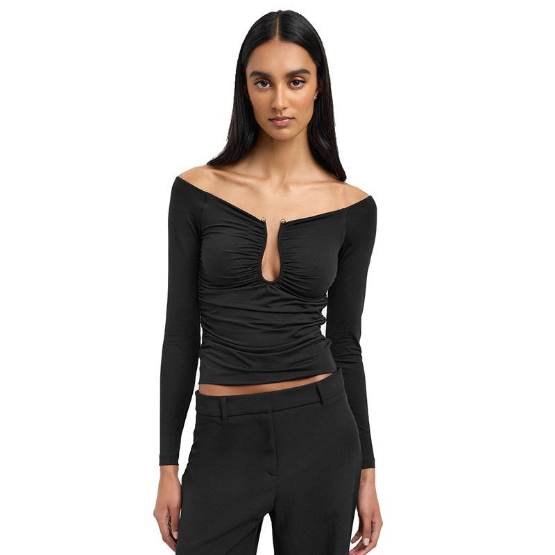 Solid Color One Shoulder Long Sleeved Top