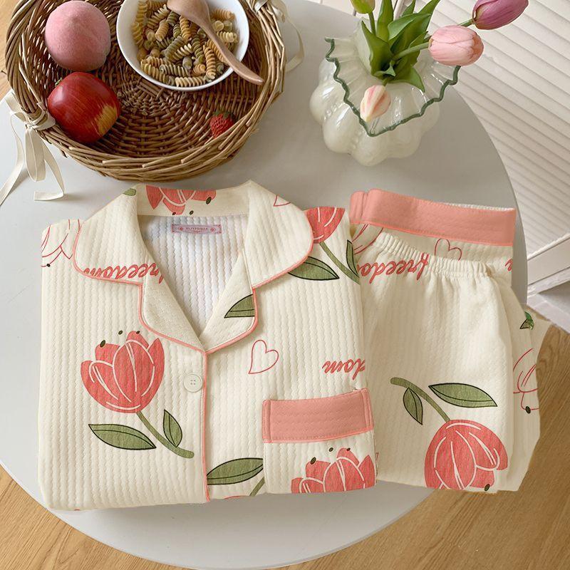 

Жіночий Потовщений Теплий Піжамний Комплект Осінь Зима Бавовняна Підкладка Довгий Рукав Принтований Кардиган Домашній Одяг Комплект з Двох Предметів XL