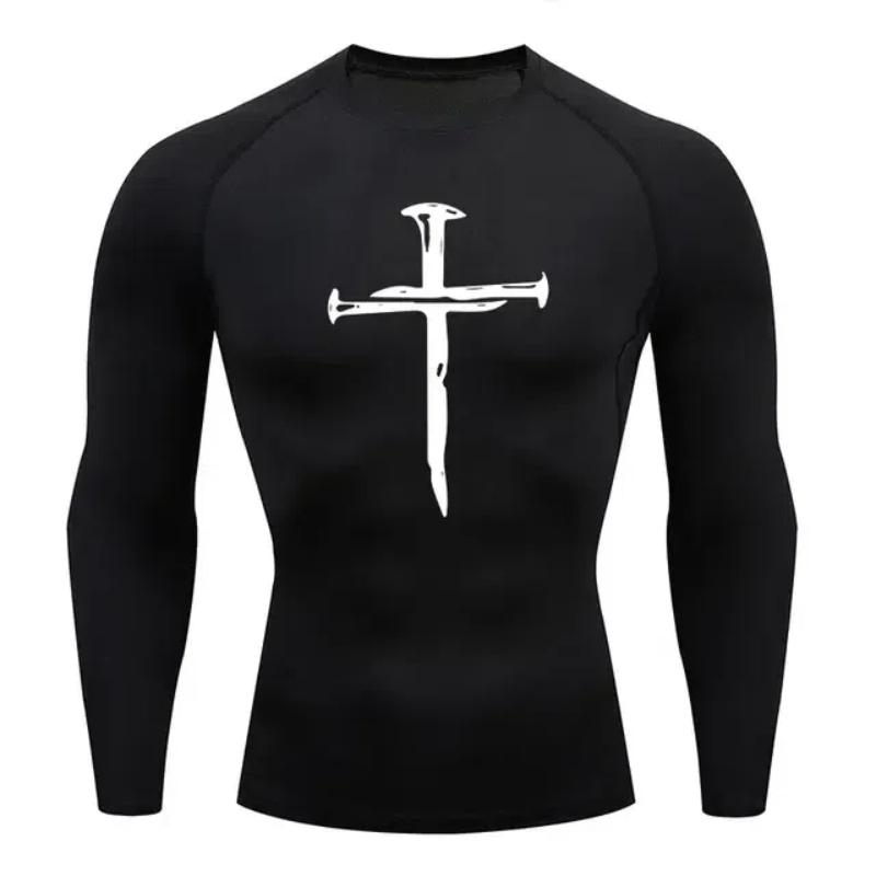 Abbigliamento sportivo da uomo ad asciugatura rapida con stampa a croce 2024, maglia a compressione da running, maglia muscolare atletica, sottogiacca da palestra, top sportivi S-3XL