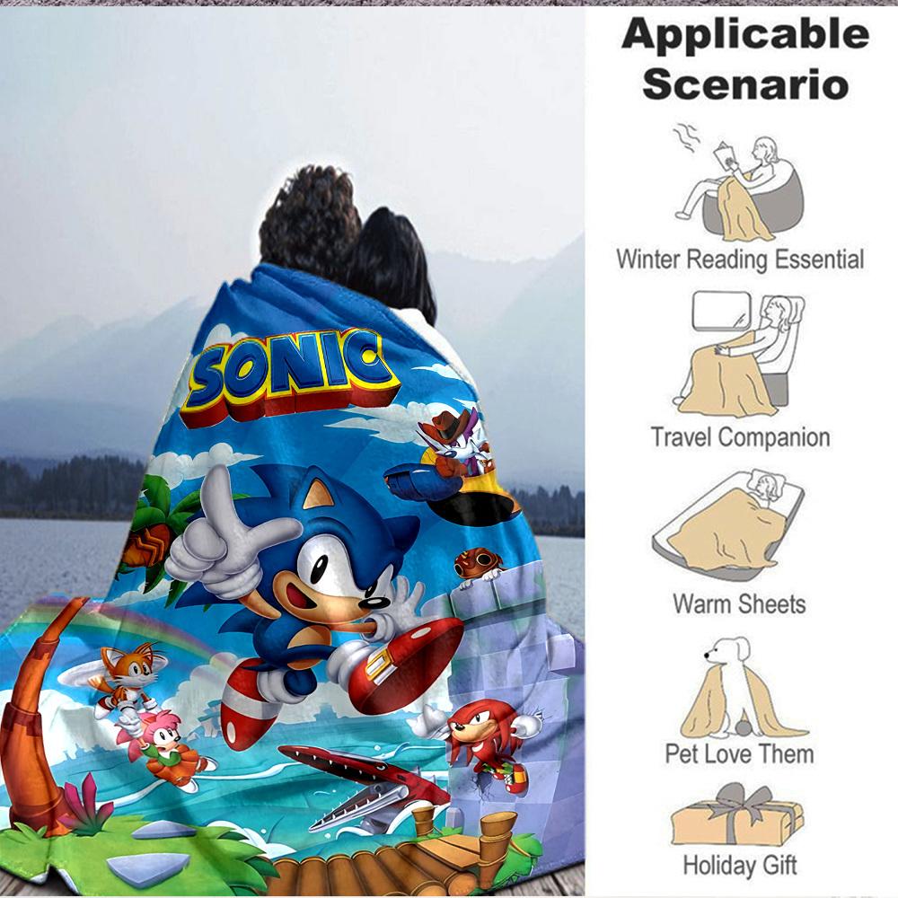 1pc Sonic Adventure Flannel Throw Blanket - HD Printed Lightweight Soft Warm All-Season Blanket for Sofa, Bed, Travel, Camping - Machine Washable070