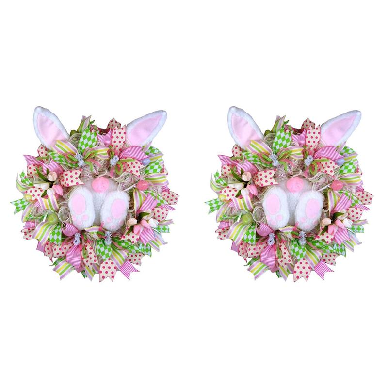 CYCLI-2X Easter Wreaths For Front Door,  Wreaths With Bunny Ears, Spring Easter Wreaths  Garland Easter Decor