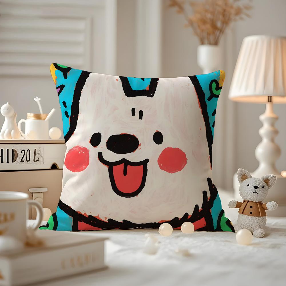 Cute Color Dogs Cushion Cover Pattern Printed Pillowcase For Living Room Sofa Cushion Cover & Bedroom Decor