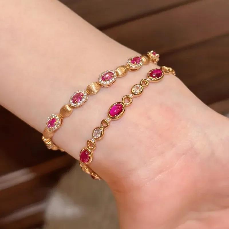 Creative inlaid ruby bracelet for women exquisite and High quality glossy and fashionable oval brushed bangles wedding Zircon