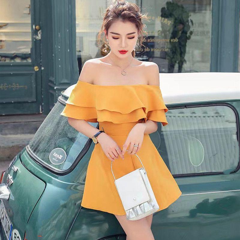 

2025 Лето Мода Интернет-знаменитостей Универсальный С открытыми плечами Волан Высокая талия Свободные Шорты Комбинезон Комбинезон Платье Yellow M (40.00 kg-49.00 kg