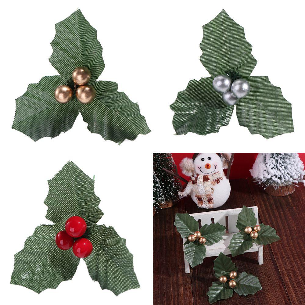 12Pcs/set Handmade Artificial Christmas Leaves Cute Mini Christmas Holly Wreaths Foam DIY Bonsai Plant Accessories Home Decor