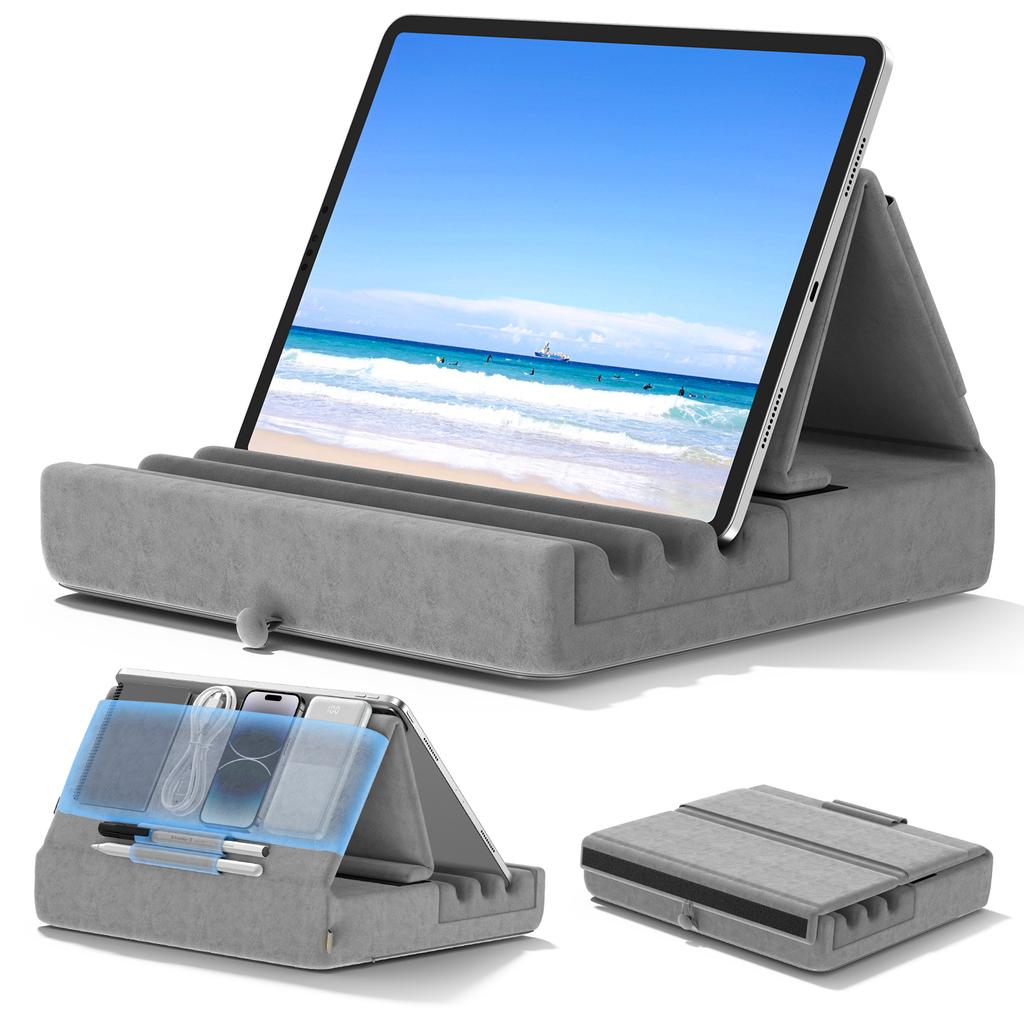 Tablet Pillow Holder Foldable Stand For Lap Bed And Desk Tablet Soft Pad Dock With Pocket & Stylus Mount For IPad Pro