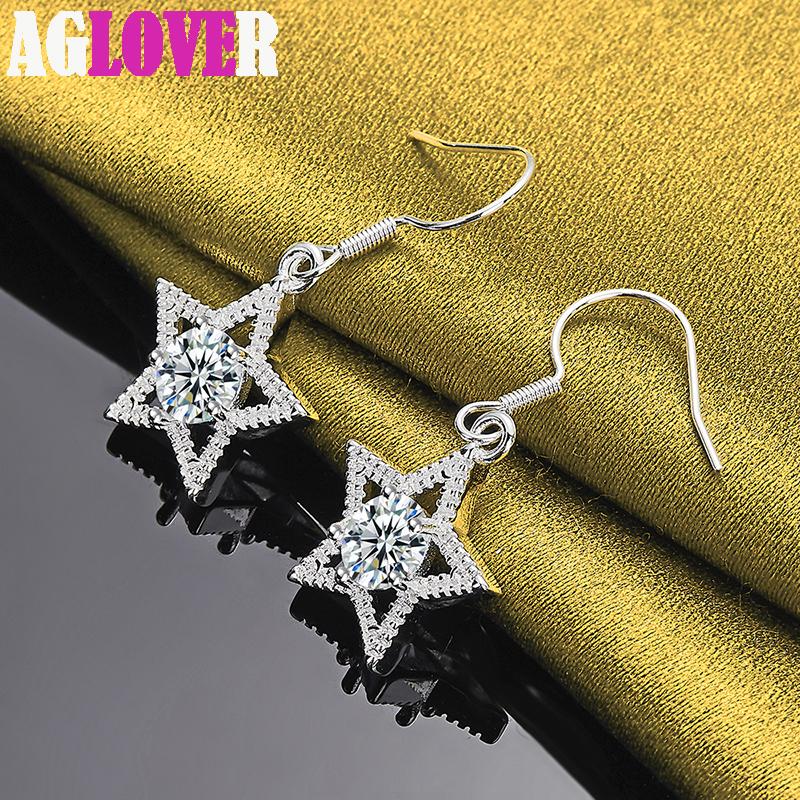 925 Sterling Silver AAA Zircon Star Drop Earring Jewelry