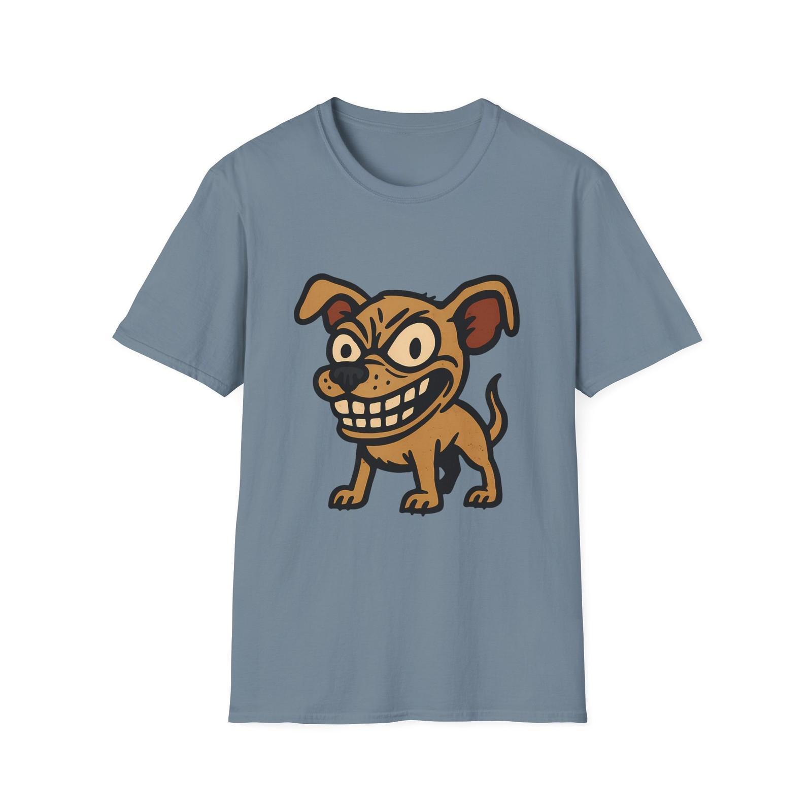 Unisex Softstyle Funny Dog T-Shirt Mens Womens Tees Top – Cartoon Goofy Pup, Big Eyes and Grin M
