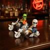 Resin Skeleton Decor Halloween Riding Motorcycle Figurine, Gothic Spooky Statue for Home Atmosphere Prop Garden, Biker Skull Desk Shelf, Unique