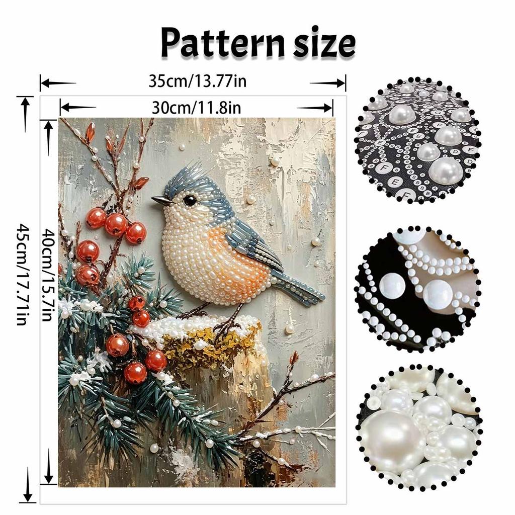 DIY Perlen- und Diamantmalerei-Set für Erwachsene und Anfänger. Wintervogel und Beeren Funkelnde Bastelkunst. Hauptwand-Dekor. Handgemachte Geschenke