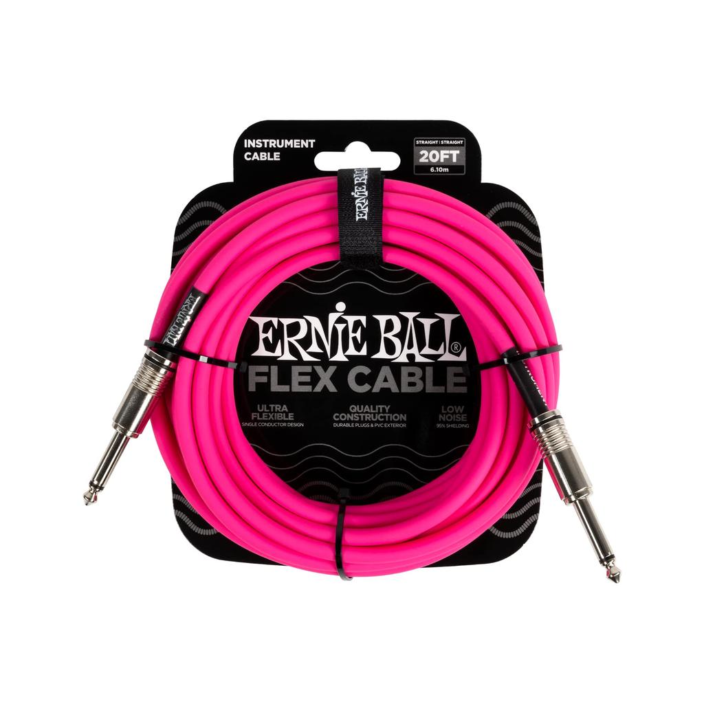 Genuine Ernie Ball 6418 Flex Instrument Cable, 20 feet, 6.09m, SS-Type, Pink