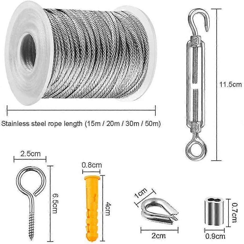 304 Stainless Steel Wire Rope Set, Rope Suspension Wire Rope, Tensioner With Wire Rope Pvc