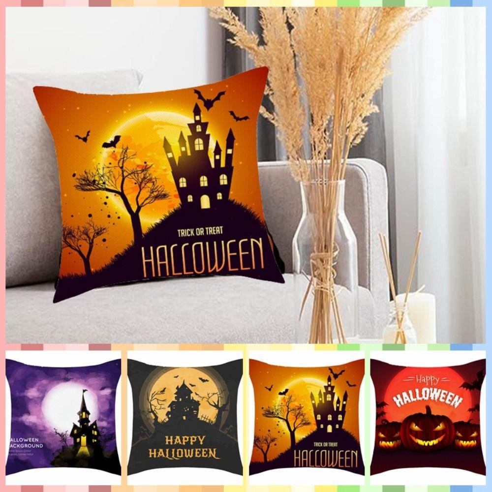

Castle Bat Pattern Halloween Pumpkin Pillowcase Printing Halloween Cushion Cover Car